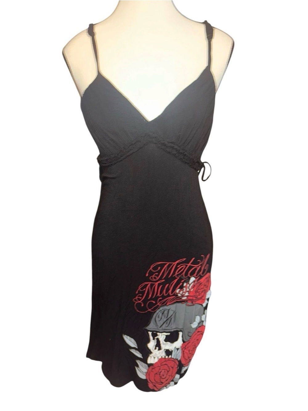 Metal Mulisha Womens M Skull Roses Black Cami Dress Y2K Tattoo Goth Moto